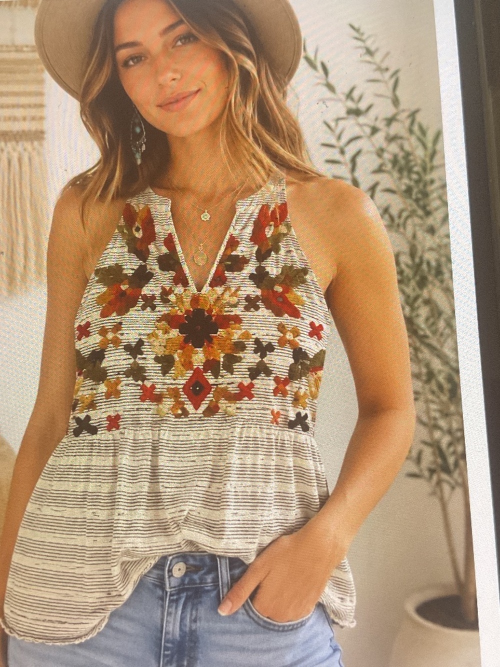 THML Halter Neck Embroidered Sleeveless Swing Top, Size Small